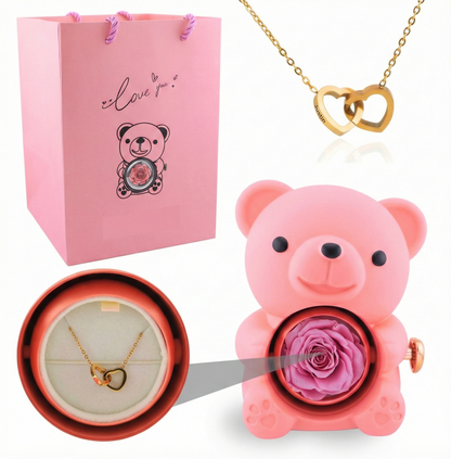 Mini Delicate Heart Engraved Necklace Lovely Bear Jewelry Boxes Valentine'S Day Mother Day Birthday Gift Paper Bag Set My Store